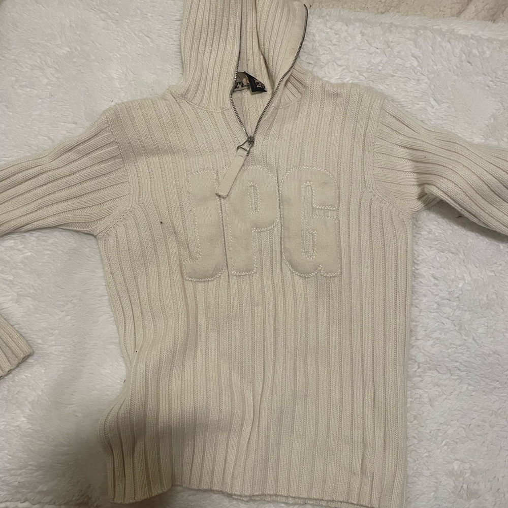 Jean Paul Gaultier Cream Ribbed Zip-Up Top